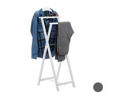 Relaxdays Indossatore Porta Abiti Pieghevole, Servomuto per Giacche e Pantaloni, con Ripiano, Omino Appendiabiti, Legno MDF, Bianco