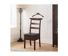 Servomuto con Seduta Appendiabiti da Terra in Legno Massiccio Indossatore da Camera Porta Abiti con Staffa per Pantaloni E Gruccia per Camicia (Color : Walnut Wood, Size : 48.2x60.9x109.2cm)