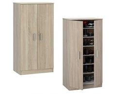 PiuShopping Scarpiera Salvaspazio in Legno, Armadio 2 Ante 6 Ripiani, da Ingresso a Muro – 55x36x108h Rovere