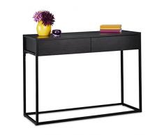 Relaxdays Tavolo Consolle da Ingresso, Mobile da Corridoio 2 Cassetti, Tavolino Stretto Salotto, 80,5x110x40 cm, Nero, Metallo, 1 pz