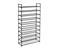 SONGMICS Scarpiera 10 Ripiani in Rete Metallica, Scaffale Portascarpe con Stabile Struttura in Ferro, Facile da Montare, capacità Fino a 50 Paia di Scarpe da Donna, 91,5 x 28,5 x 176 cm, Nero LSM10BK