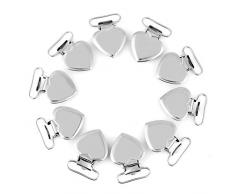 Clip per bretelle titolare ciuccio da 10 pezzi, clip a forma di cuore in metallo per realizzare fermacane con portacappelli in argento