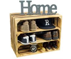 Kistenkolli Altes Land - Scarpiera in legno per 6 paia di scarpe, scaffale a effetto cassetta di frutta (doppio, fiammato nel senso della lunghezza)