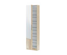 Mobile Alicante Armadio Portascarpe con Specchio Scarpiera Salvaspazio Colonna Salotto Ingresso Bagno 180 x 50 x 22 Cm Colore Rovere