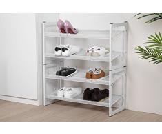 NEUN WELTEN Design Scaffale Scarpiera Porta Scarpe Organizzatore in Metallo di Acciaio Salvaspazio Ripostiglio 74 × 30 × 82 cm(4 Ripiani, Bianca)