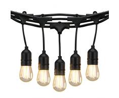 Catena di luci per Commerciali Feste,KINGCOO Edison Vintage Bistro Struttura Adiacente Struttura Interna Esterna con Lampade a Sospensione E27 (lampadine non incluse) (48FT/15 Sockets)