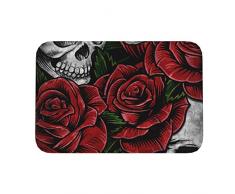 Zerbino Ingresso Esterno Teschio Rosa Rossa Dipinto Tappeto Esterno Confortevole Zerbino Divertenti Zerbino di Benvenuto per Esterno Giardino Terrazzo 40X60Cm