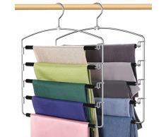 Roylvan 2 Pezzi Grucce Appendiabiti, Grucce per Pantaloni in Acciaio, 5 Barre in Spugna Eva Girevoli, Salvaspazio, Stabili e Antiscivolo, per Pantaloni, Asciugamani, Vestiti, Sciarpe, Jeans - Nero