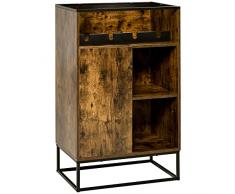 homcom Mobile Multiuso da Salotto con Portabottiglie, Vani Aperti e Armadietto, Mobiletto Porta Vini Stile Industriale, 60x40x100cm, Marrone