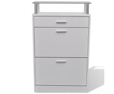 mewmewcat Scarpiera con Cassetto e Mensola Vetro sopra in Legno Bianco 63 x 24 x 104 cm