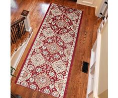 TAPISO Tappeto Passatoia Per Corridoio Orientale Colezione Dubai - Colore Rosso Crema Motivo Tradizionale Persiano - Migliore Qualità - Diverse Misure S-XXXL 100 x 100 cm