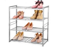 HOUSE DAY Scarpiera a 4 Livelli Scaffale Pieghevole per Scarpe Opaco Organizer per Scarpe in Metallo Resistente Scarpiera Multifunzionale a Torre - Argento
