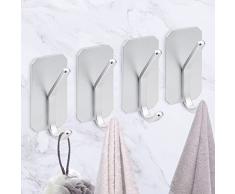 Gancio adesivo extra forte, può contenere fino a 6 kg-4 Pezzi Ganci Appendiabiti Adesivi Portasciugamani,Gancio Adesivo Da Parete,Parete Porta Ganci Acciaio,Porta Asciugamani Da Bagno,Inox Ganci