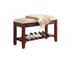 DREANNI Panchina Di Scarpe da Scarpa da Scarpa da Scarpa da Scarpa in Legno Massiccio con Scarpe Scarpature a Livello Di Vera Pelle