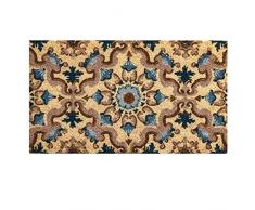 Baroni Home Zerbino da Esterno Ingresso Casa in Cocco Dipinto a Mano in Stile Siciliano 70x40 cm Facile da Pulire e Super Resistente, Maioliche Blu e Marroni