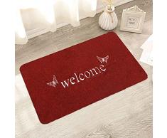 KnSam Tappeto Ingresso Interno, Zerbino da Esterno 50x160cm Farfalla Welcome Rosso Scuro Tappeto per Esterno Terrazzo
