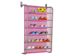 Mooyod - Scarpiera da appendere sopra la porta, organizer per scarpe da parete, mensola multistrato, rosa, small