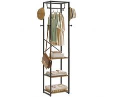 IBUYKE Appendiabiti da Ingresso, 40 X 30 X 180cm, Attaccapanni da Terra con 3 Ripiani e 8 Ganci, Struttura in Acciaio, Portabiti per Vestiti, Cappelli, Sciarpe e Borse, TMJ088H
