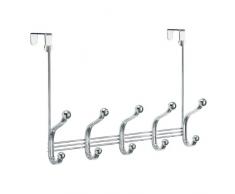 InterDesign York Lyra Guardaroba per Porta con 5 Ganci Doppi, Ganci Appendiabiti da Porta in Metallo per Giacche, Cappelli, Sciarpe o Foulard, Argento