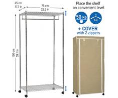 Artmoon Buffalo - Cabina armadio in tessuto, appendiabiti con ripiano superiore e alla base su ruote, con protezione antipolvere in tessuto, H-150, L - 75, P- 45 cm