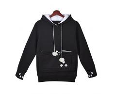 Felpa con cappuccio da uomo a maniche lunghe con portacappelli per animali domestici Cat Ear Kangroo Pouch ( Colore : Black , Dimensione : S )