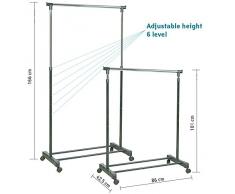 Tatkraft Mercury Stand Appendiabiti con Rotelle Altezza Regolabile 101-166cm Acciaio Cromato