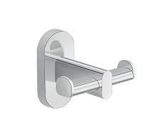 GEDY G-Febo Appendiabiti da parete doppio cromo, Misure: 7X8,5X7 CM & 0,178 KG, Appendi accappatoio bagno in acciaio inox e Cromall®, Fissabile con colla, Design R&S Gedy, 2 anni di garanzia
