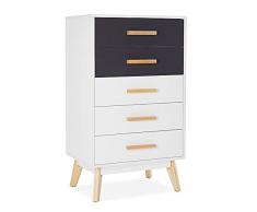 Meerveil Cassettiera, Comò con 5 Cassetti Libera Combinazione di Colori per Camera da Letto Soggiorno Corridoio, 55 x 96 x 40 cm, Bianco e Grigio