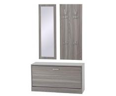 ts-ideen Set di 3 pezzi Guardaroba Scarpiera Mobile per le scarpe Panca Specchio con effetto legno bianco