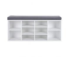 Scarpiera da Ingresso, Cassapanca Panca scarpiera in cotone e ferro, Portascarpe con Cuscino, Panca Sedile Comodo Scarpe per Ingresso e Corridoio, Per 10 paia di scarpe, 104 x 30 x 48 cm(bianco)