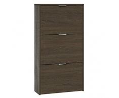 Bricozone Pontevedra Scarpiera Salvaspazio 3 Ante, Dimesioni 113 x 60 x 22 Cm Mobile Mobiletto Arredo Casa Bagno Ripostiglio Lavanderia, in Legno Colore Marrone Scuro