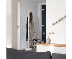 Relaxdays 10021242_49 Attaccapanni da Terra, Appendiabiti Autoportante Appendino da Ingresso, Legno Metallo HxLxP 180 x 34 x 34 cm, Bianco