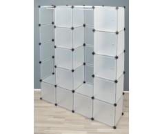 Ts-Ideen - Armadio guardaroba da 150 x 187 cm, con 12 scomparti e 2 sbarre appendiabiti, colore: Bianco trasparente
