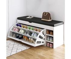 Vera Pelle Ingresso Panca Scarpiera Posto A Sedere Organizzatore Di Scarpe Armadio Scarpe,Moderno Voce Decorativi Mobili,Scarpa Panca Contenitore Con Nascosto Portascarpe-B-white 100x30x51cm(39x12x20i