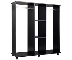 homcom Armadio con 2 Guardaroba, 5 Ripiani e 6 Ruote, in Legno e Alluminio, 120x40x128 cm, Nero