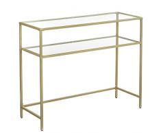 VASAGLE Tavolo Consolle, Consolle Ingresso, Piano in Vetro Temperato, Telaio Robusto e Stabile, Piedini Regolabili, per Soggiorno, Corridoio, Color Dorato e Trasparente LGT025A01