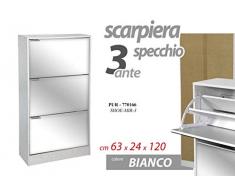 Gicos Mobile scarpiera Struttura in Legno 3 Ante Specchio Colore Bianco 63 * 24 * 120 cm PUR-770166