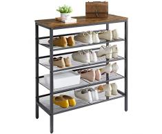 YMYNY Scarpiera a 5 Livelli, Scaffale Portascarpe Inclinabili o Piani, 75.5x30x87cm, Organizzatore Porta Scarpe, per Sala, Ingresso, corridoio, in Stile Industriale, Marrone Vintage HD-HTMJ083H