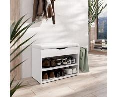 RICOO WM032-W-W Scarpiera da ingresso 60x42x30cm Panca portascarpe Armadio salvaspazio Armadietto scaffale con sedile Guardaroba Legno bianco