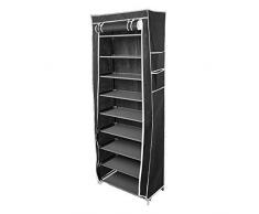AlightUp - Scarpiera ingresso armadio scarpiera tela pieghevole trasportabile 10 strati scarpiera con coperchio 30 paia con cerniera colore grigio 58 x 29 x 160 cm