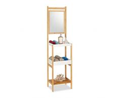 Relaxdays Scaffale Bagno in Bambù, con Specchio, 3 Ripiani, Design alto & aperto, per Corridoio, HLP: 162x40x30 cm,legno