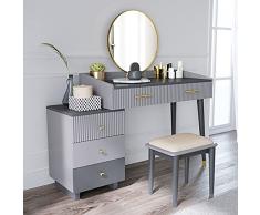 JRZTC Set da toeletta con Specchio Rotondo e Sgabello Morbido, toeletta a Scomparsa, Adatta per Camera da Letto e Appendiabiti