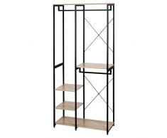 eSituro Stand Appendiabiti per Camera da letto Attaccapanni da Terra Guardaroba Metallico con 5 Ripiani di Legno SGR0023