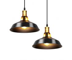 Albrillo Lampade a Sospensione Vintage - 2 Pcs Lampadari Industriali diametro 27cm per lampadine E27, Palalume in Ferro Classico e Cavo Regolabile, Ideale per Ristorante, Bar, Caffetteria, IP20