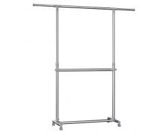 SONGMICS Appendiabiti Attaccapanni Porta Abiti a rotelle con ruote in acciaio altezza larghezza regolabile Stand Stender 2 Aste, tubo rivestito di acciaio inox LLR401