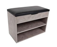Zoternen Scarpiera da Ingresso, Cassapanca Panca scarpiera, Portascarpe con Cuscino, Panca Sedile Comodo Scarpe per Ingresso e Corridoio, 3 Ripiani, in MDF + PU, 60 x 30 x 45cm, Nero