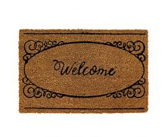 KasaStar Zerbino con Scritta Decorativa per Ingresso di Casa, Tappeto Marrone in Fibra di Cocco 40x60 cm, Design Moderno, per Interno, Esterno, Balcone e Giardino (Welcome)
