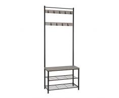 Meerveil Appendiabiti da Terra, Appendiabiti Ingresso, Stand Appendiabiti con Scarpiera 9 Ganci, 175cm, Stile Industriale, per Ingresso Corridoio Soggiorno Camera da Letto (Grigio)