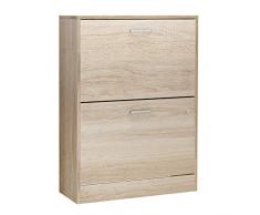 VASAGLE Scarpiera con 2 Ante a Ribalta, Divisore Regolabile e Rimovibile, per 12 Paia di Scarpe da Donna o 8 da Uomo, per Ingresso Stretto, 60 x 24 x 83,5 cm (L x P x A), Colore di Rovere LBC602H