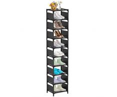 UrMsun Scarpiera verticale a 10 livelli, scaffale per scarpe alto e stretto, salvaspazio per porta dingresso, piccolo spazio, coppia singola robusta scaffale per scarpe (10 livelli) (nero)